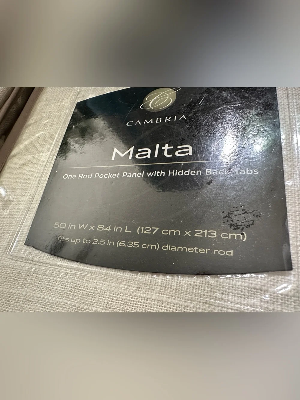 Cambria Malta Linen Cream One Rod Pocket Panel Curtain Hidden Back tabs - 2 Pack